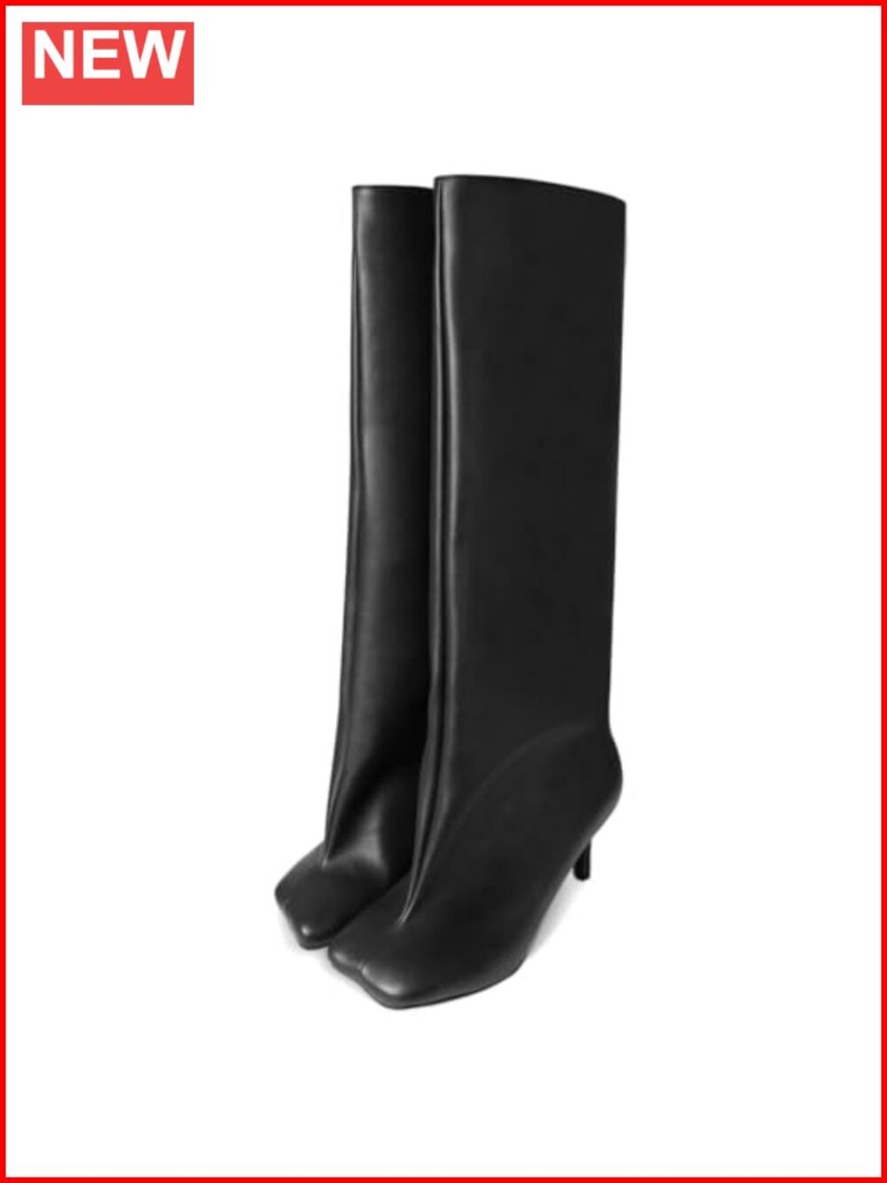 Women's Wide Calf Knee High Boots Square Toe Stiletto Heel Pull On PU